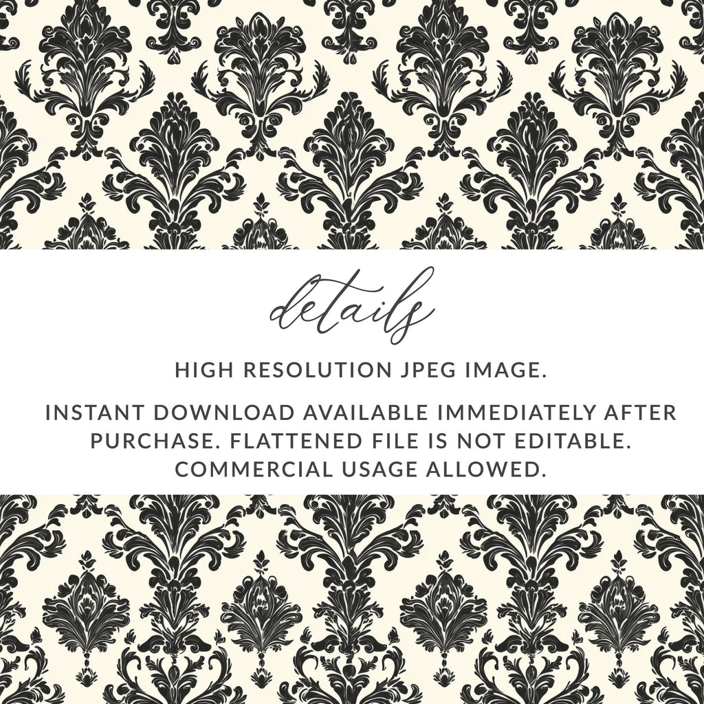 Black Damask Vintage Ornament Classic Repeating Background Design Digital - Moore and Mountain