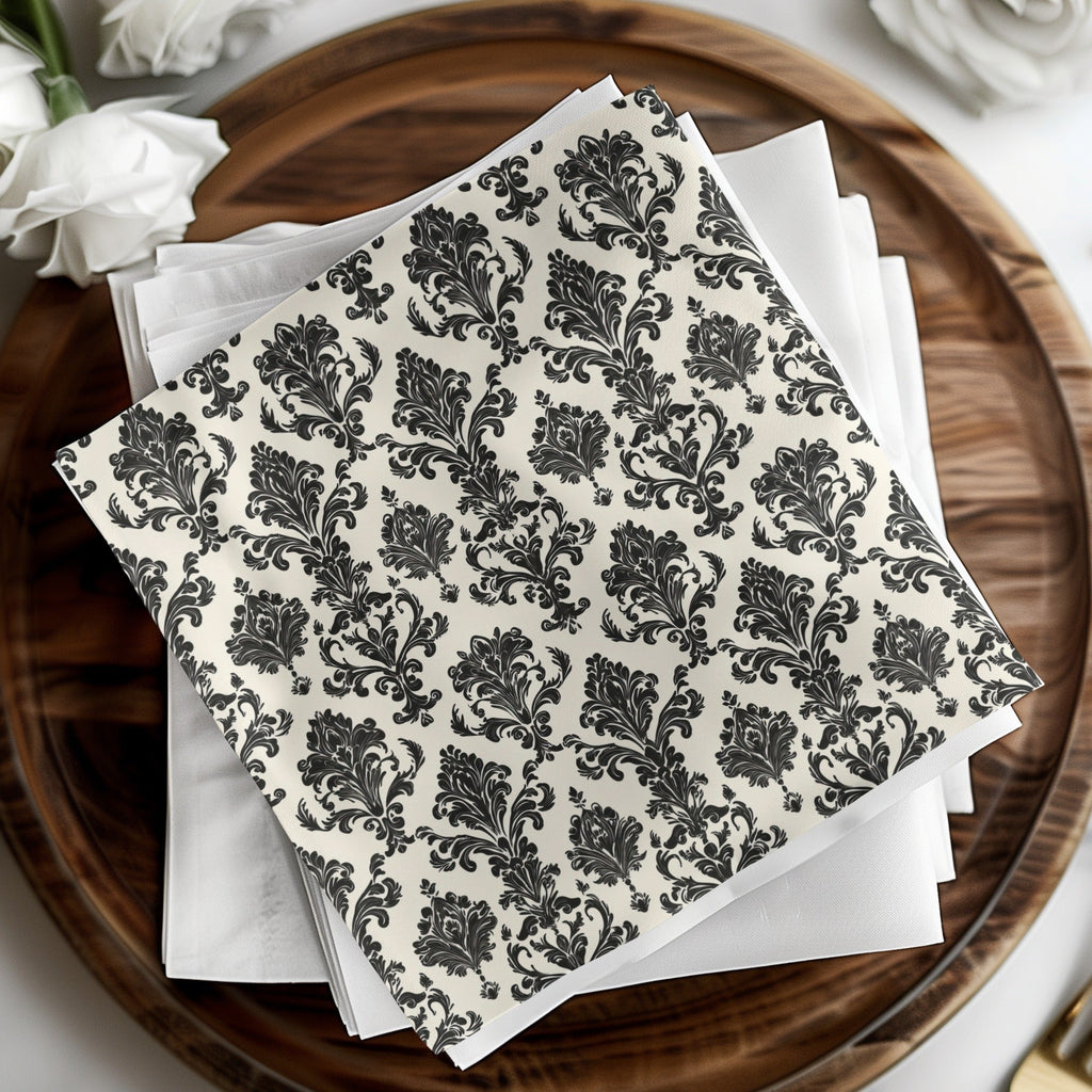 Black Damask Vintage Ornament Classic Repeating Background Design Digital - Moore and Mountain