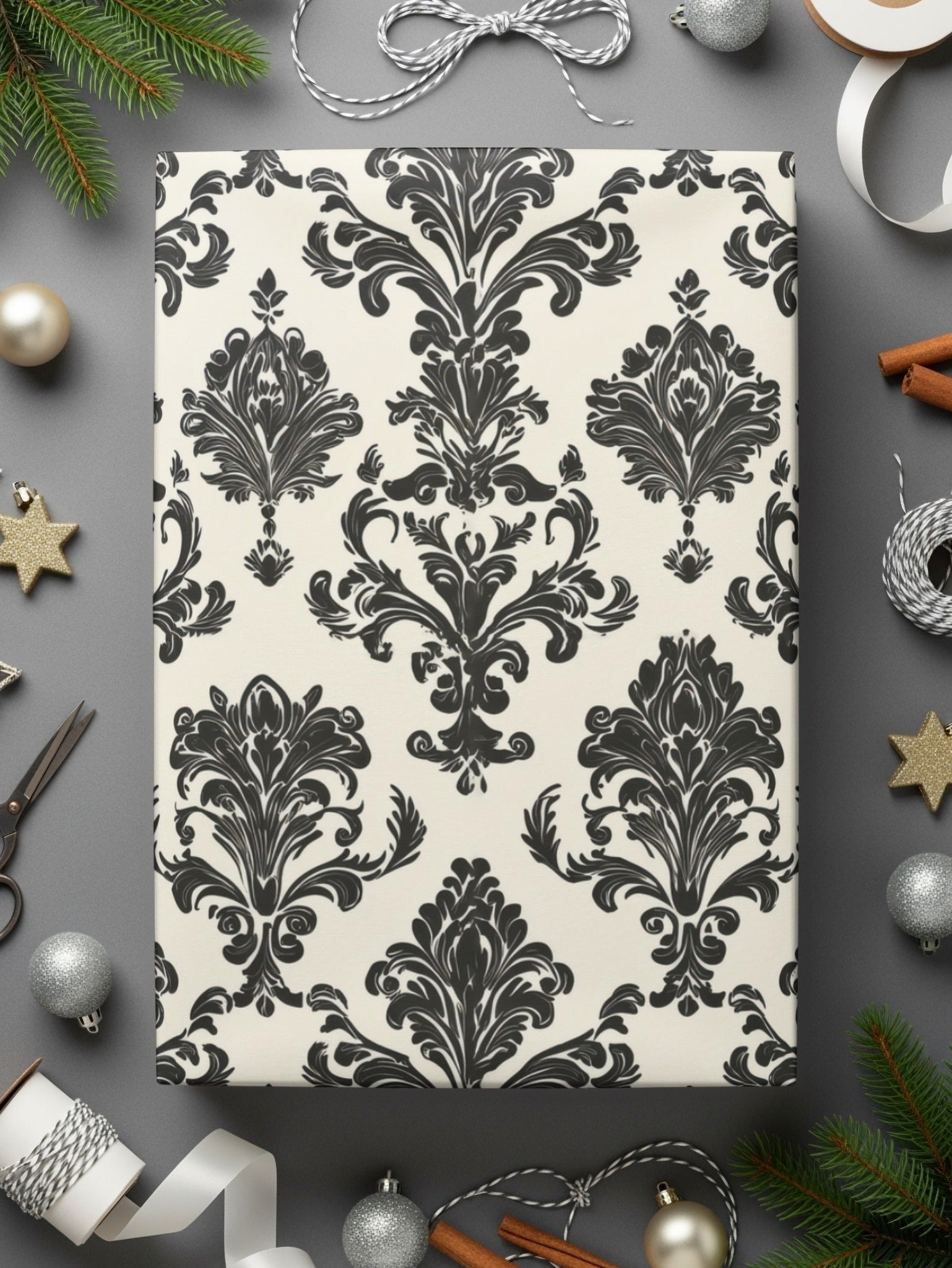 Black Damask Vintage Ornament Classic Repeating Background Design Digital - Moore and Mountain