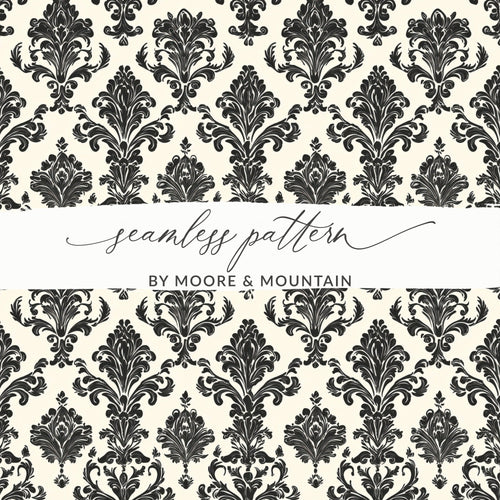 Black Damask Vintage Ornament Classic Repeating Background Design Digital - Moore and Mountain