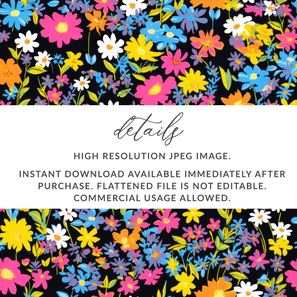 Black Ditsy Floral Digital Paper, Seamless Flower Pattern Dark - Moore and Mountain