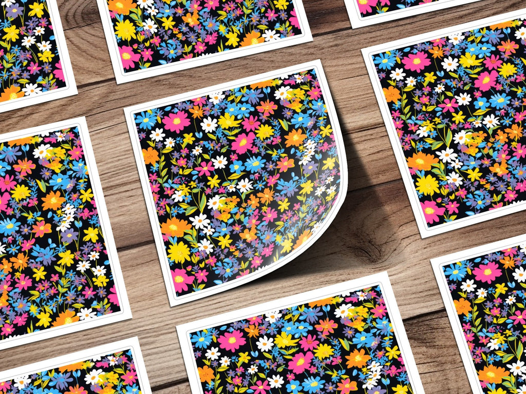 Black Ditsy Floral Digital Paper, Seamless Flower Pattern Dark - Moore and Mountain