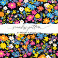 Black Ditsy Floral Digital Paper, Seamless Flower Pattern Dark - Moore and Mountain