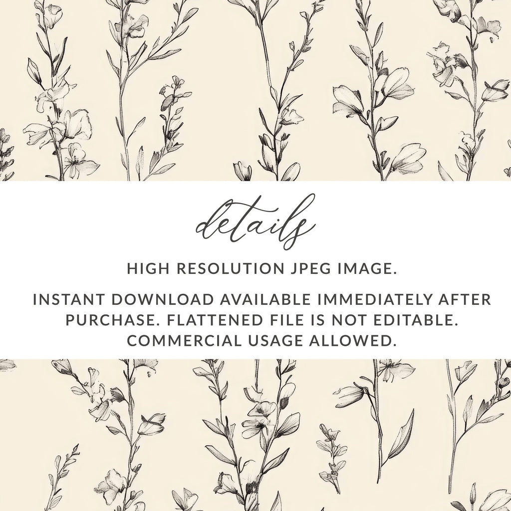Black Floral Line Art Digital Paper, Botanical Print Cream Background, Seamless Pattern, Abstract Floral for Fabric, Scrapbook, Wallpaper - Moore and Mountain