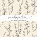 Black Floral Line Art Digital Paper, Botanical Print Cream Background, Seamless Pattern, Abstract Floral for Fabric, Scrapbook, Wallpaper - Moore and Mountain