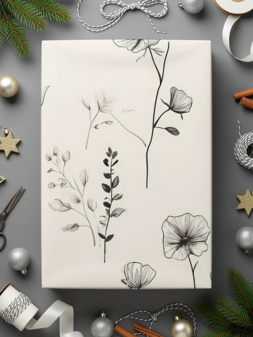 Black Floral Sketch Digital Paper, Seamless Flower Pattern, Botanical Design, Dark Aesthetic Printable Paper, Digital Product - Moore and Mountain