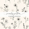 Black Floral Sketch Digital Paper, Seamless Flower Pattern, Botanical Design, Dark Aesthetic Printable Paper, Digital Product - Moore and Mountain