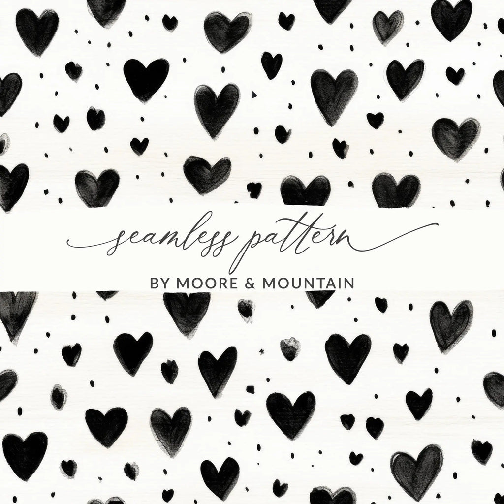 Black Heart Digital Paper, Seamless Pattern, Grunge Texture, Love Clipart, Scrapbook Paper, Fabric Design, Digital Background - Moore and Mountain