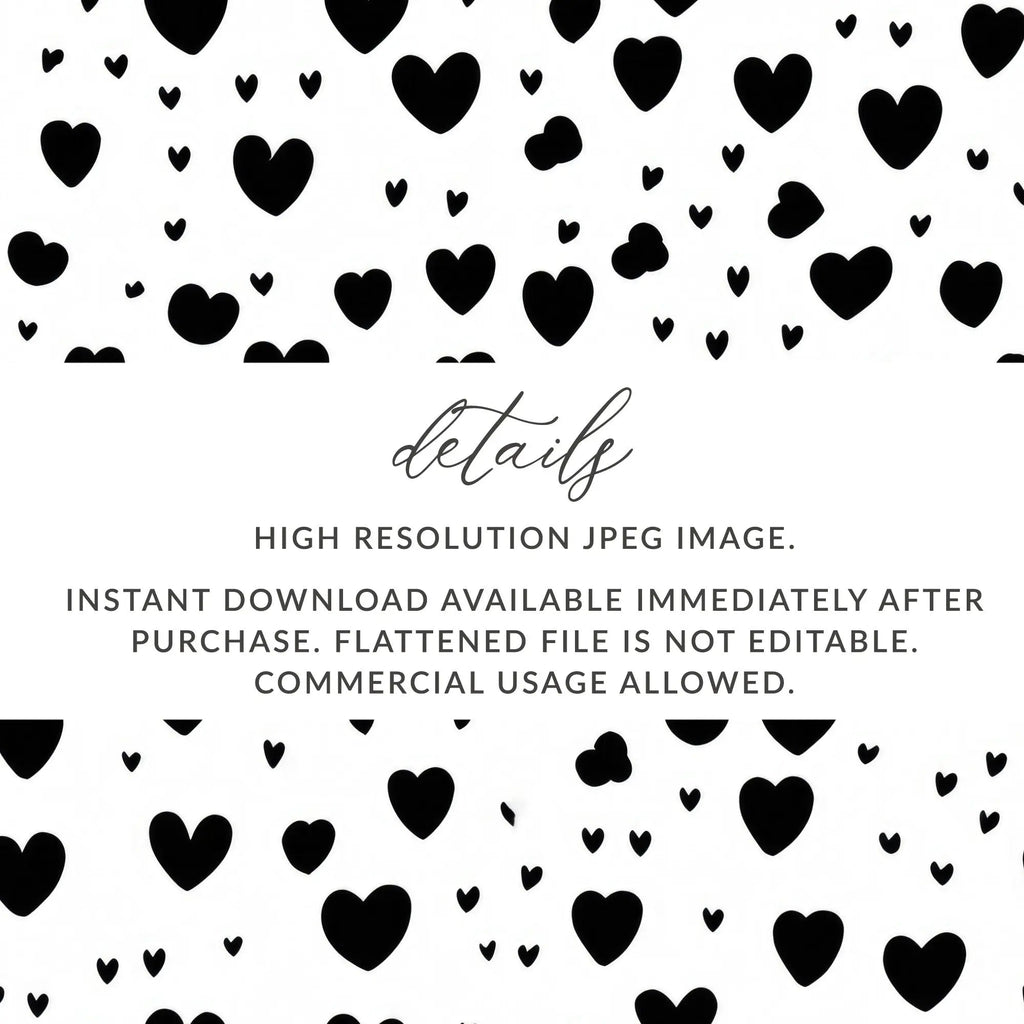 Black Hearts Pattern Digital Paper, Seamless Heart Background, Trendy Digital Paper, Love Pattern JPEG, Commercial Use - Moore and Mountain