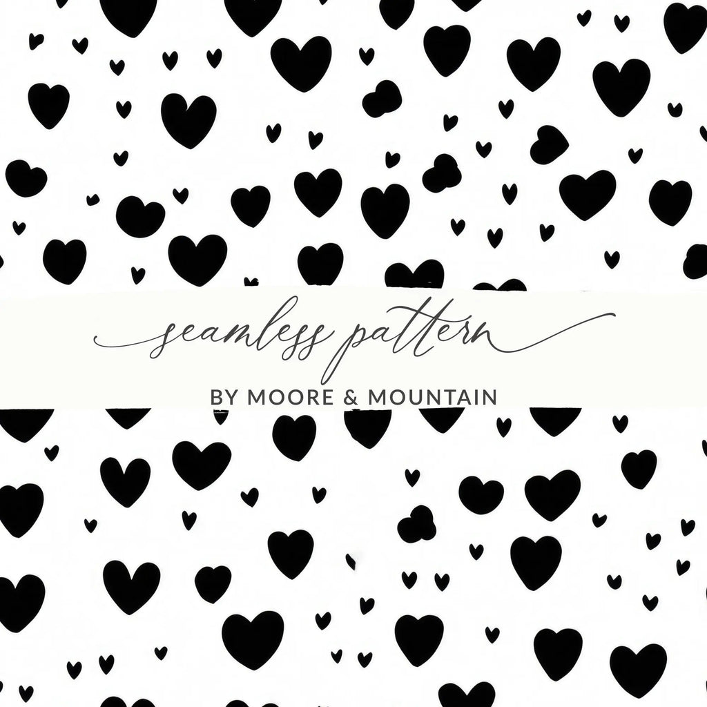 Black Hearts Pattern Digital Paper, Seamless Heart Background, Trendy Digital Paper, Love Pattern JPEG, Commercial Use - Moore and Mountain