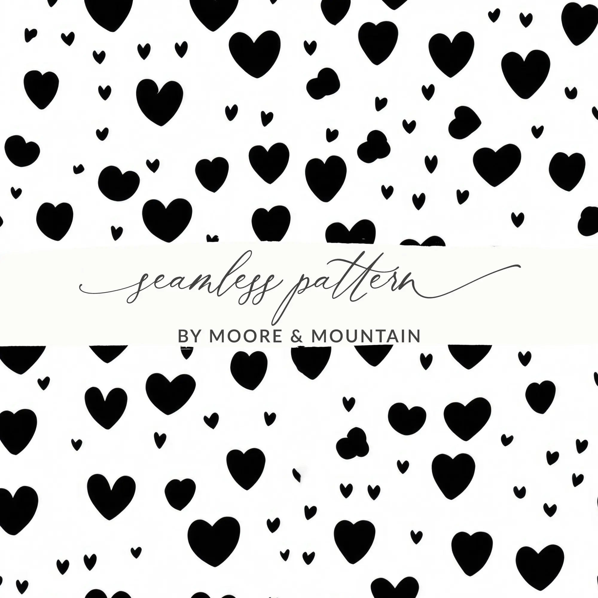 Black Hearts Pattern Digital Paper, Seamless Heart Background, Trendy Digital Paper, Love Pattern JPEG, Commercial Use - Moore and Mountain
