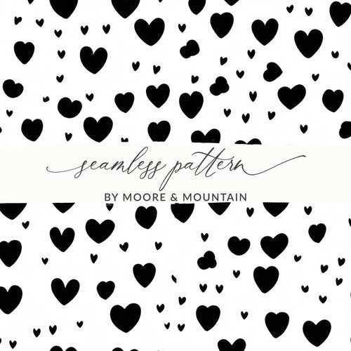 Black Hearts Pattern Digital Paper, Seamless Heart Background, Trendy Digital Paper, Love Pattern JPEG, Commercial Use - Moore and Mountain