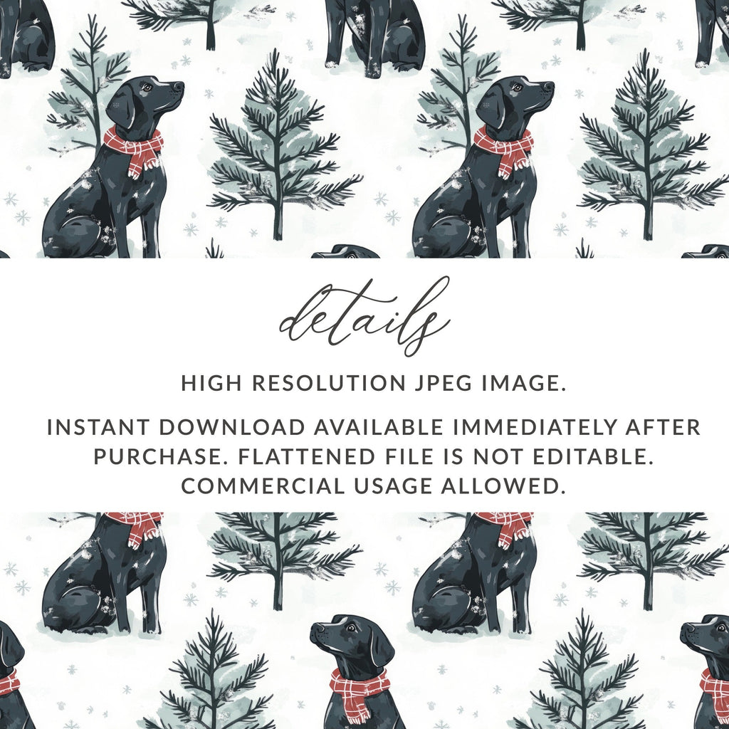 Black Labrador Winter Digital Art, Christmas Dog Pattern, Holiday Pet Print, Neutral Wallpaper, Scandinavian Dogs Decor - Moore and Mountain