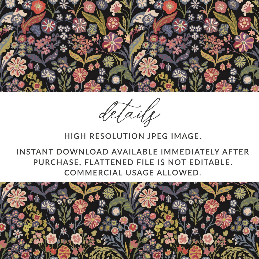 Black Multicolor Flowers Leaves Digital Pattern Seamless - Moore and Mountain