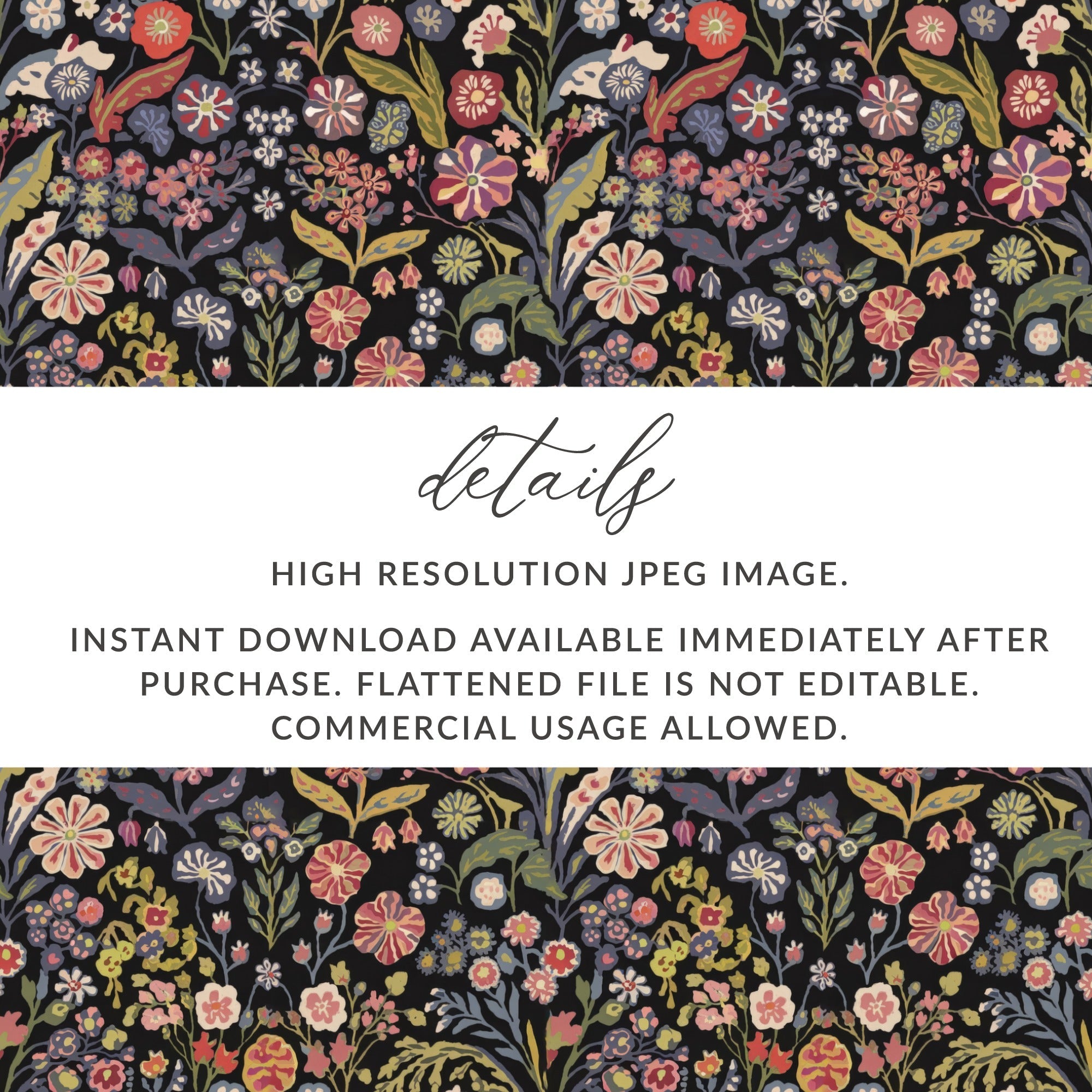 Black Multicolor Flowers Leaves Digital Pattern Seamless - Moore and Mountain