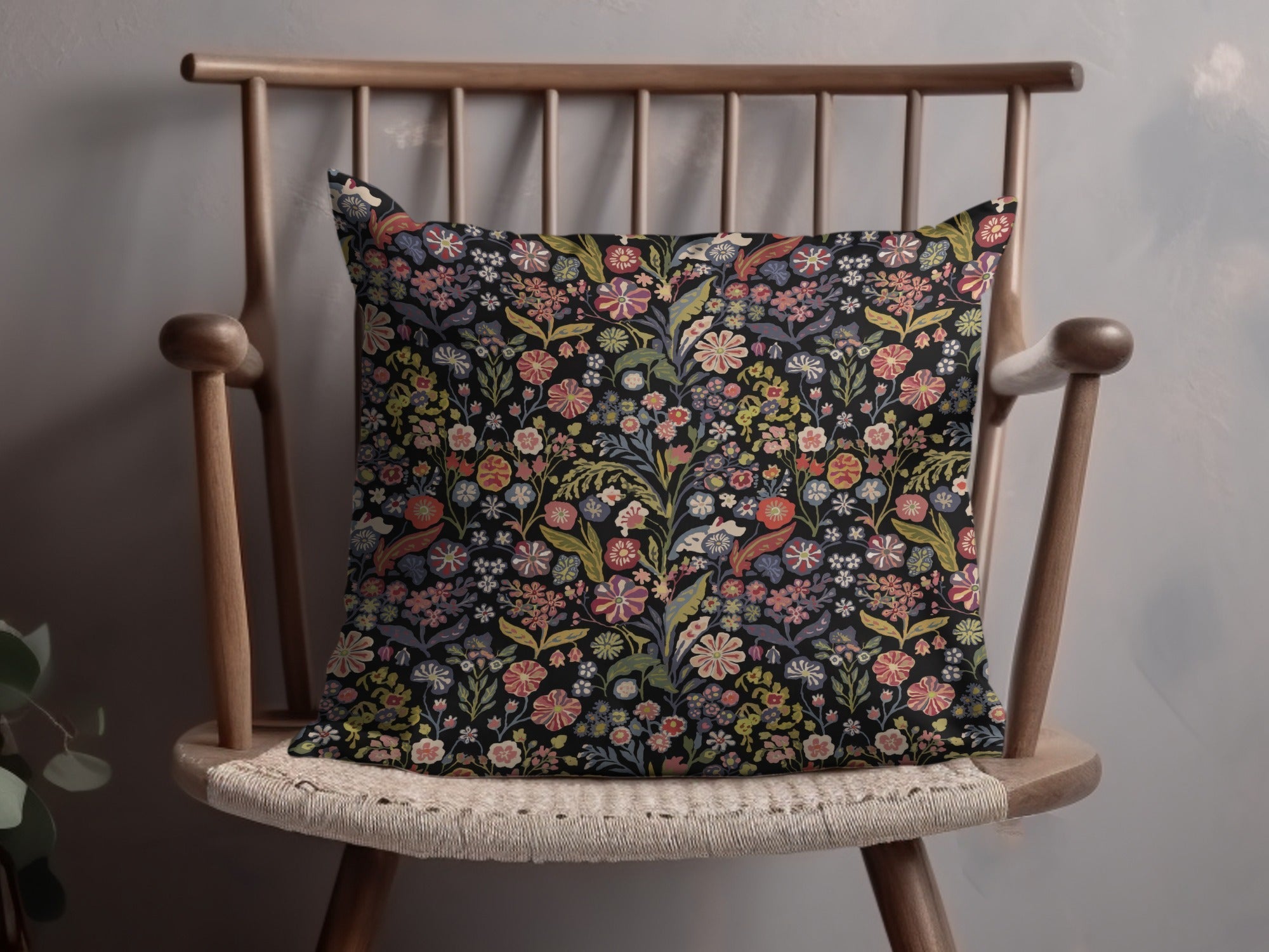 Black Multicolor Flowers Leaves Digital Pattern Seamless - Moore and Mountain