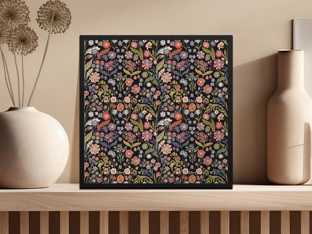 Black Multicolor Flowers Leaves Digital Pattern Seamless - Moore and Mountain