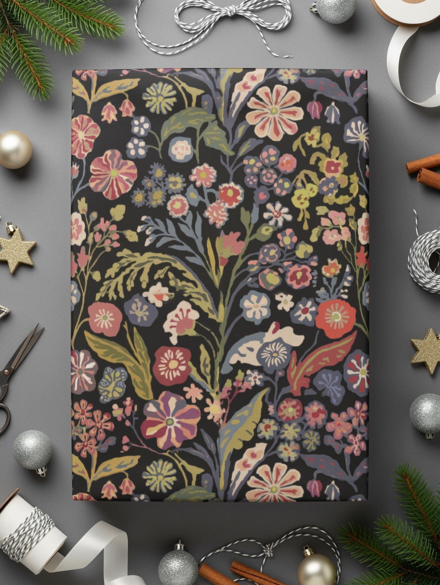 Black Multicolor Flowers Leaves Digital Pattern Seamless - Moore and Mountain