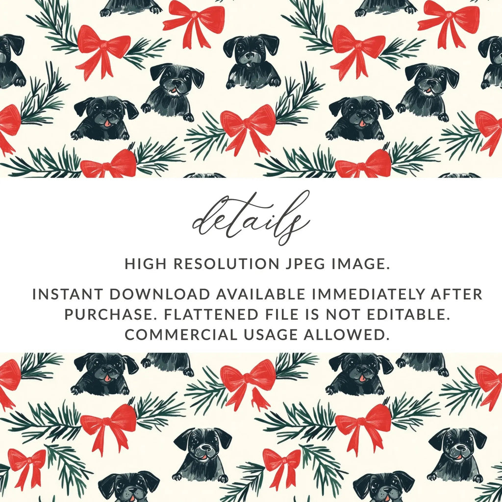 Black Pug Christmas Digital Seamless Pattern, Festive Dog Print, Pet Lover Fabric Design, Holiday Gift Wrap Pattern, 12x12 inches - Moore and Mountain