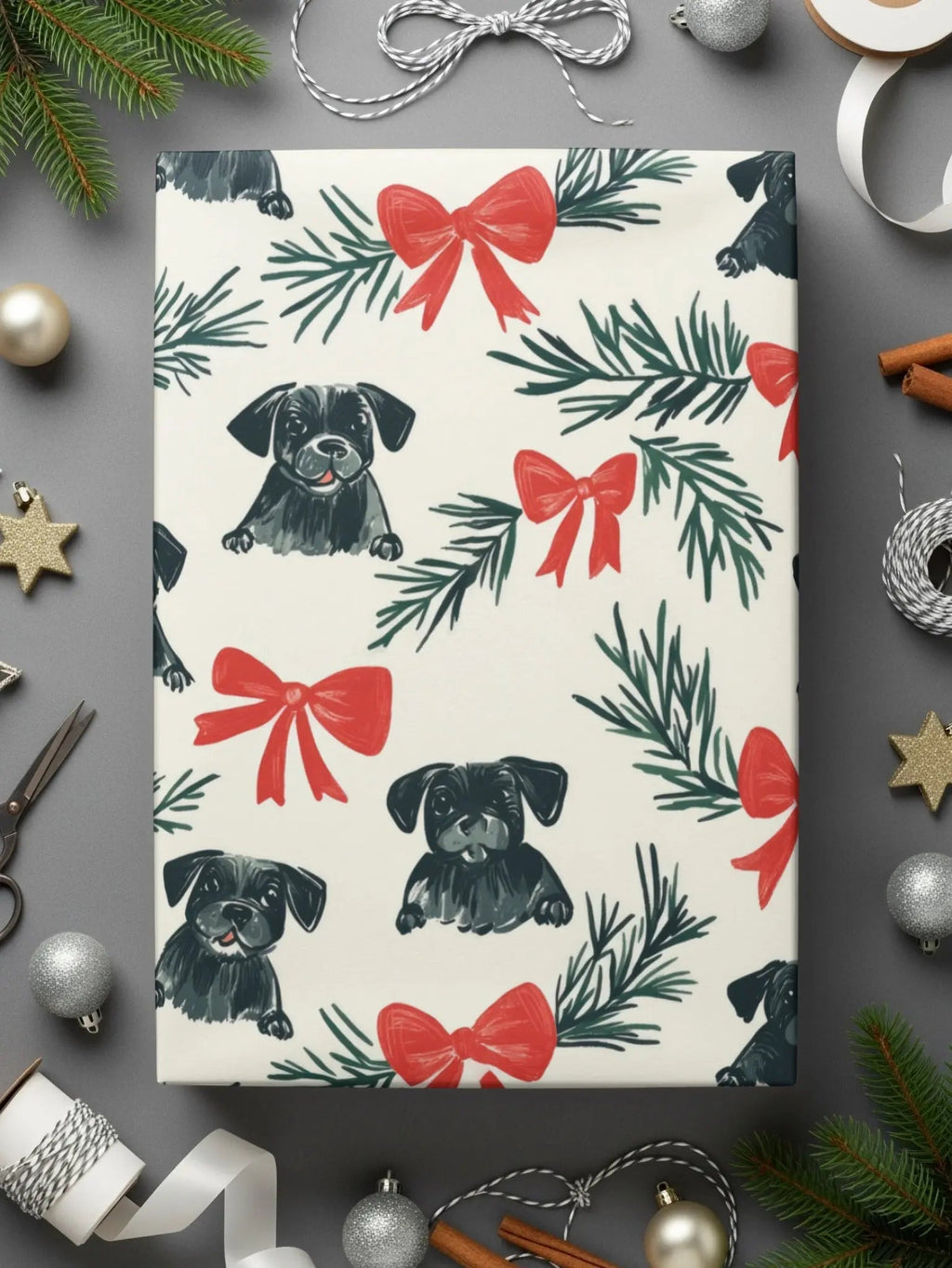 Black Pug Christmas Digital Seamless Pattern, Festive Dog Print, Pet Lover Fabric Design, Holiday Gift Wrap Pattern, 12x12 inches - Moore and Mountain