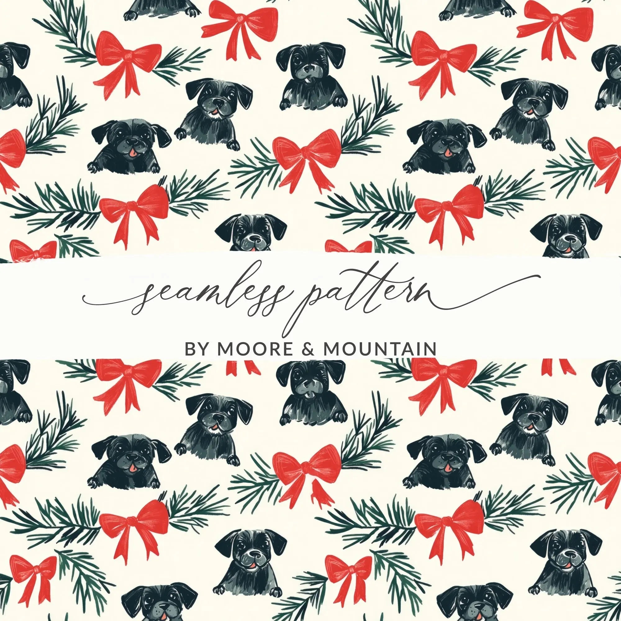 Black Pug Christmas Digital Seamless Pattern, Festive Dog Print, Pet Lover Fabric Design, Holiday Gift Wrap Pattern, 12x12 inches - Moore and Mountain