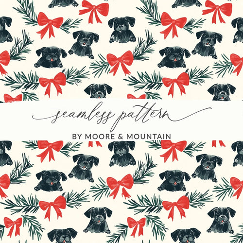 Black Pug Christmas Digital Seamless Pattern, Festive Dog Print, Pet Lover Fabric Design, Holiday Gift Wrap Pattern, 12x12 inches - Moore and Mountain