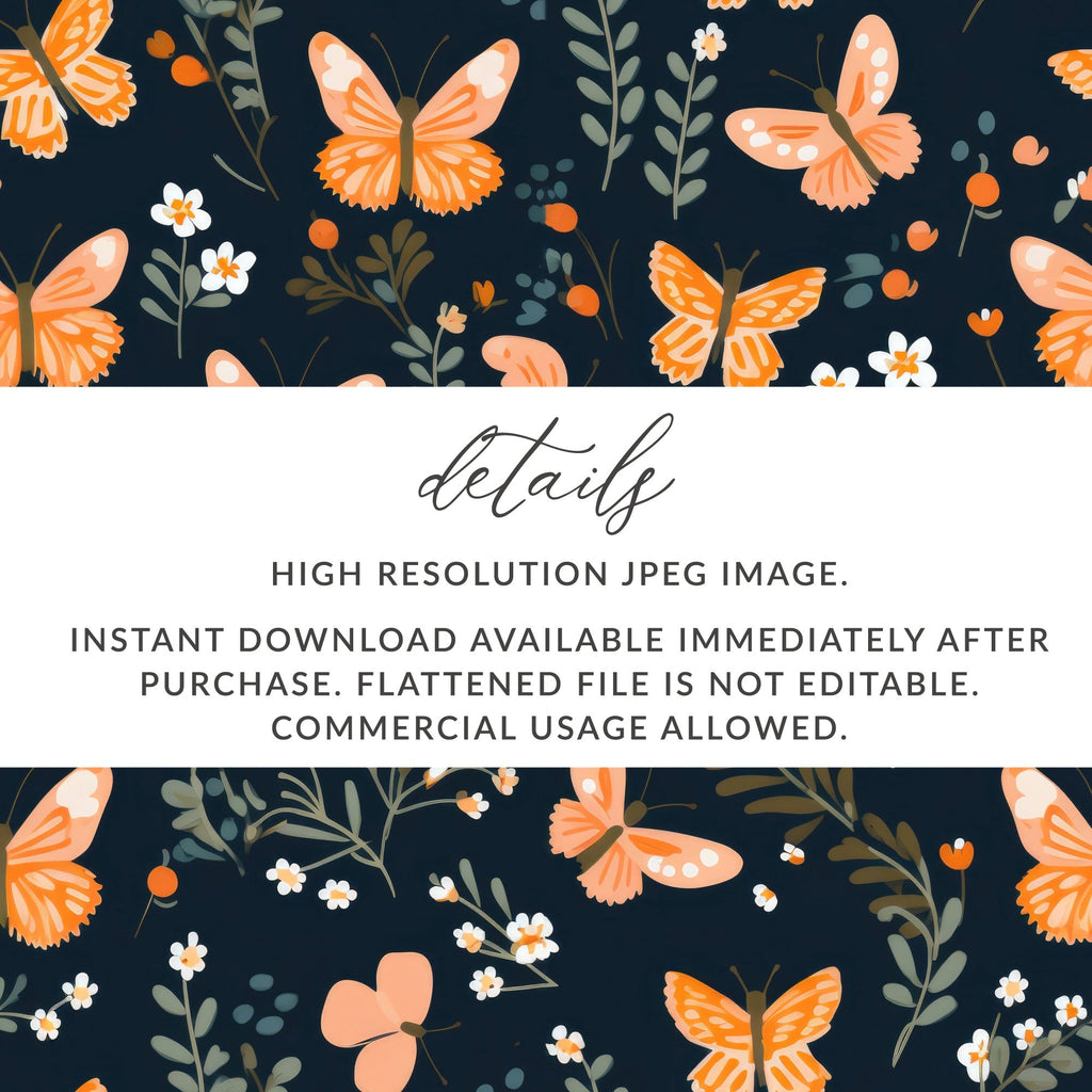 Black and Orange Spring Butterflies And Floral Pattern Dark Background Digital - Moore and Mountain