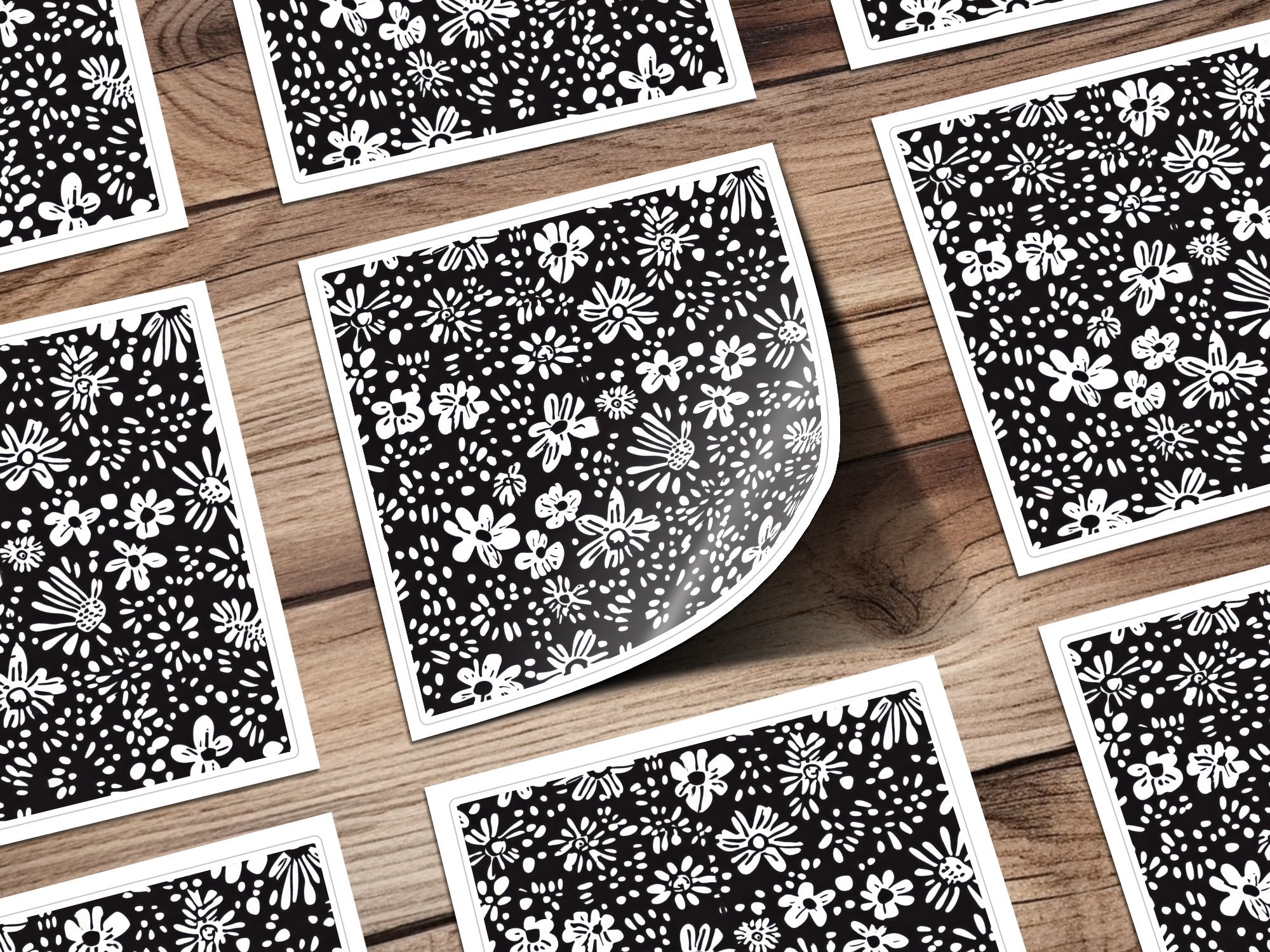Black and White Abstract Doodle Digital Art, Floral Pattern Print, Modern Flower Design, Printable Wall Art, Seamless Texture - Moore and Mountain