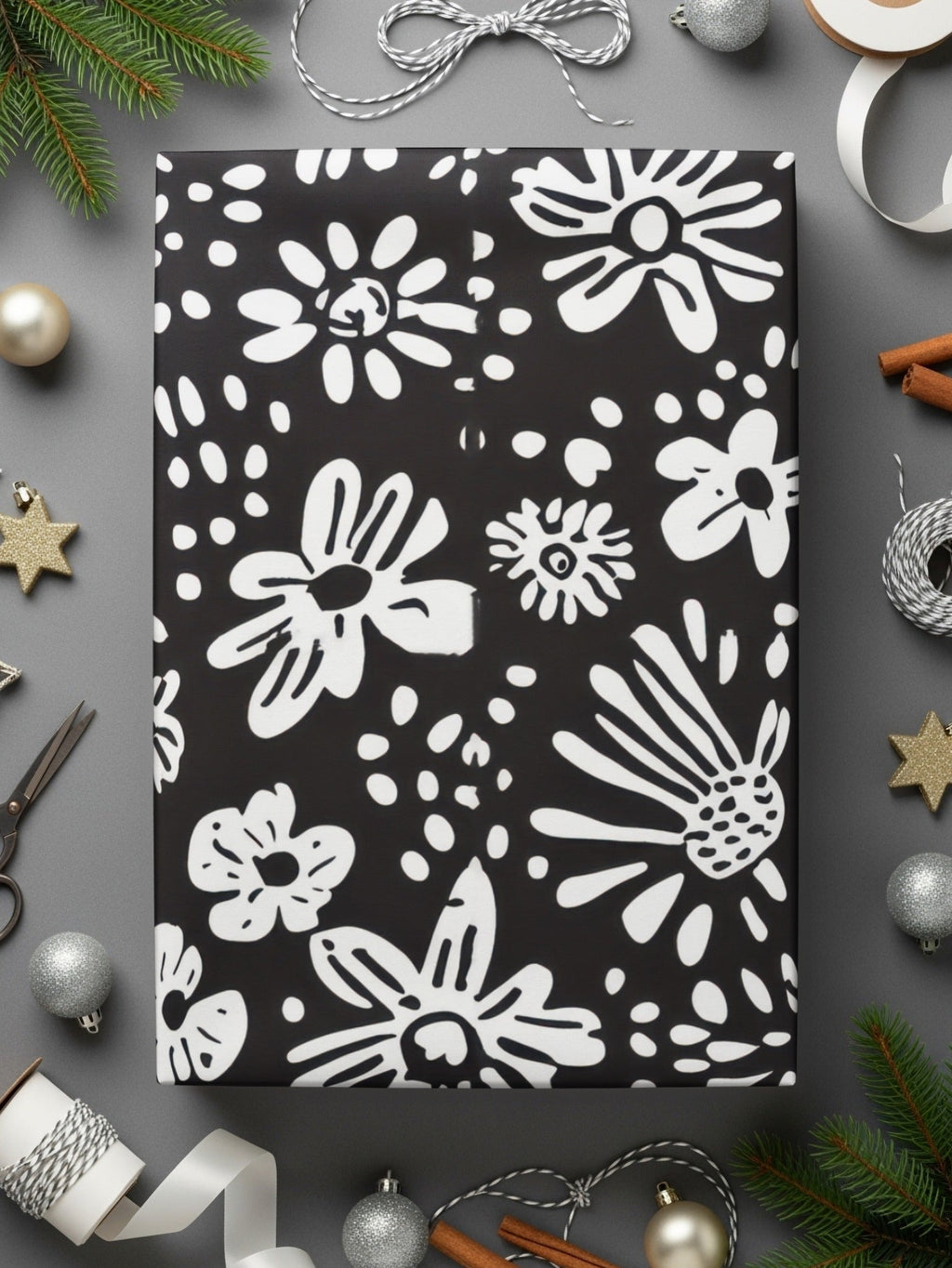 Black and White Abstract Doodle Digital Art, Floral Pattern Print, Modern Flower Design, Printable Wall Art, Seamless Texture - Moore and Mountain