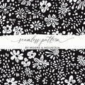 Black and White Abstract Doodle Digital Art, Floral Pattern Print, Modern Flower Design, Printable Wall Art, Seamless Texture - Moore and Mountain