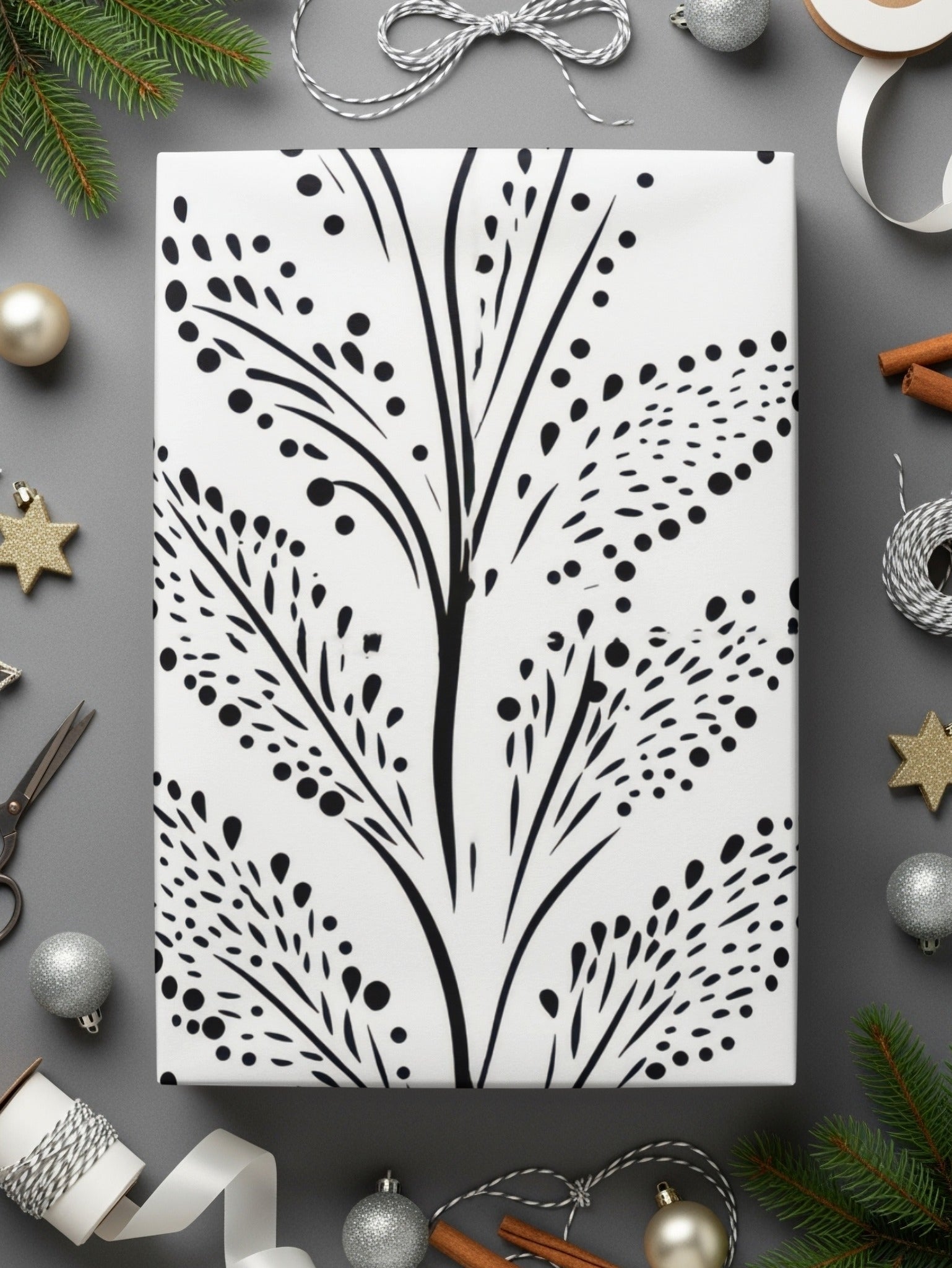 Black and White Abstract Doodle Digital Design, Geometric Pattern, Dotted Leaf Doodle - Moore and Mountain