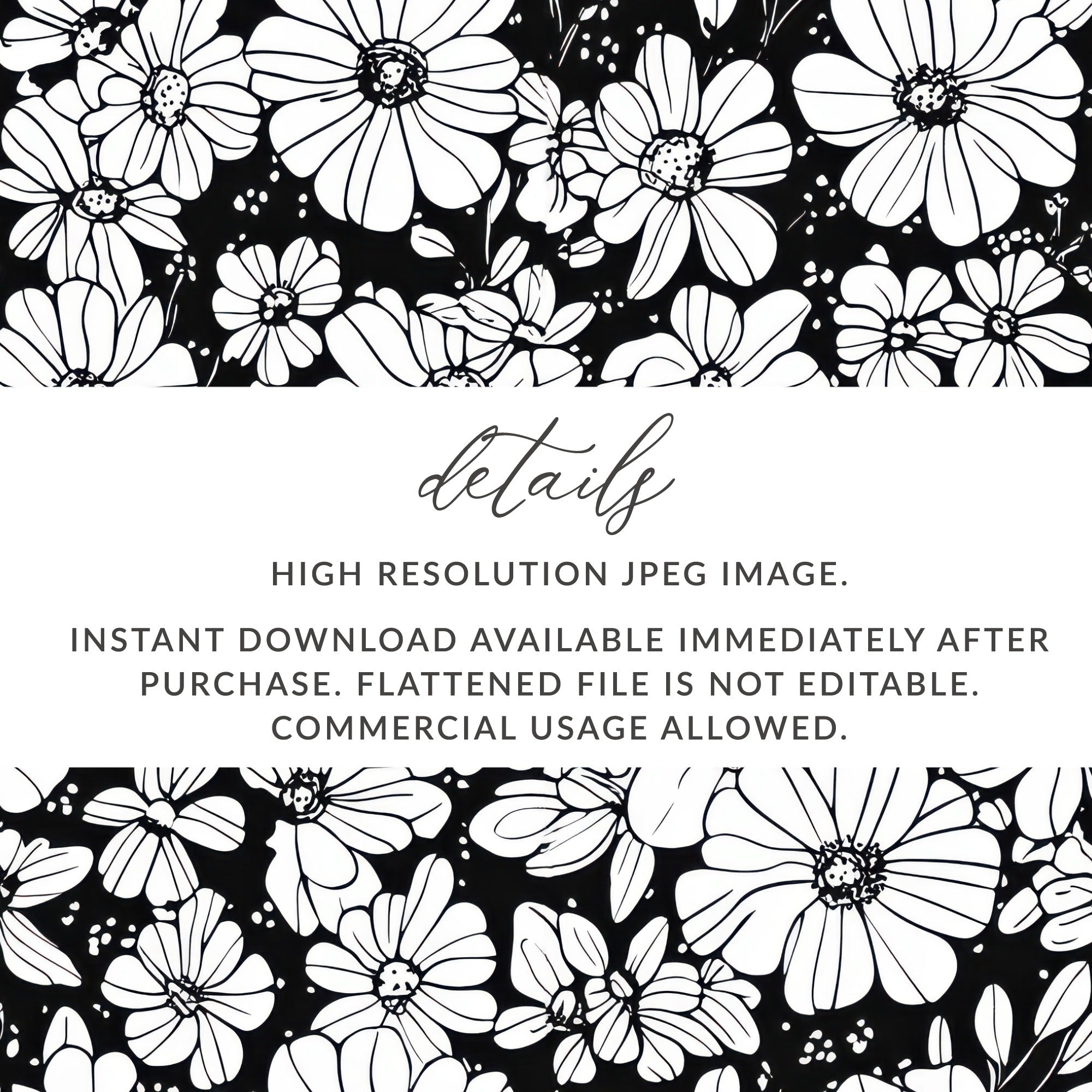 Black and White Abstract Doodle Digital, Groovy Flower Power Seamless Pattern - Moore and Mountain