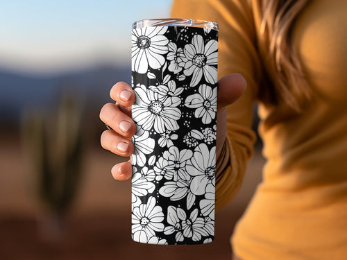 Black and White Abstract Doodle Digital, Groovy Flower Power Seamless Pattern - Moore and Mountain