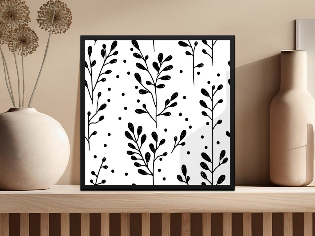Black and White Abstract Doodle Digital Paper, Geometric Leaves Pattern, Minimalist Design, Scrapbooking Paper, Digital Background - Moore and Mountain