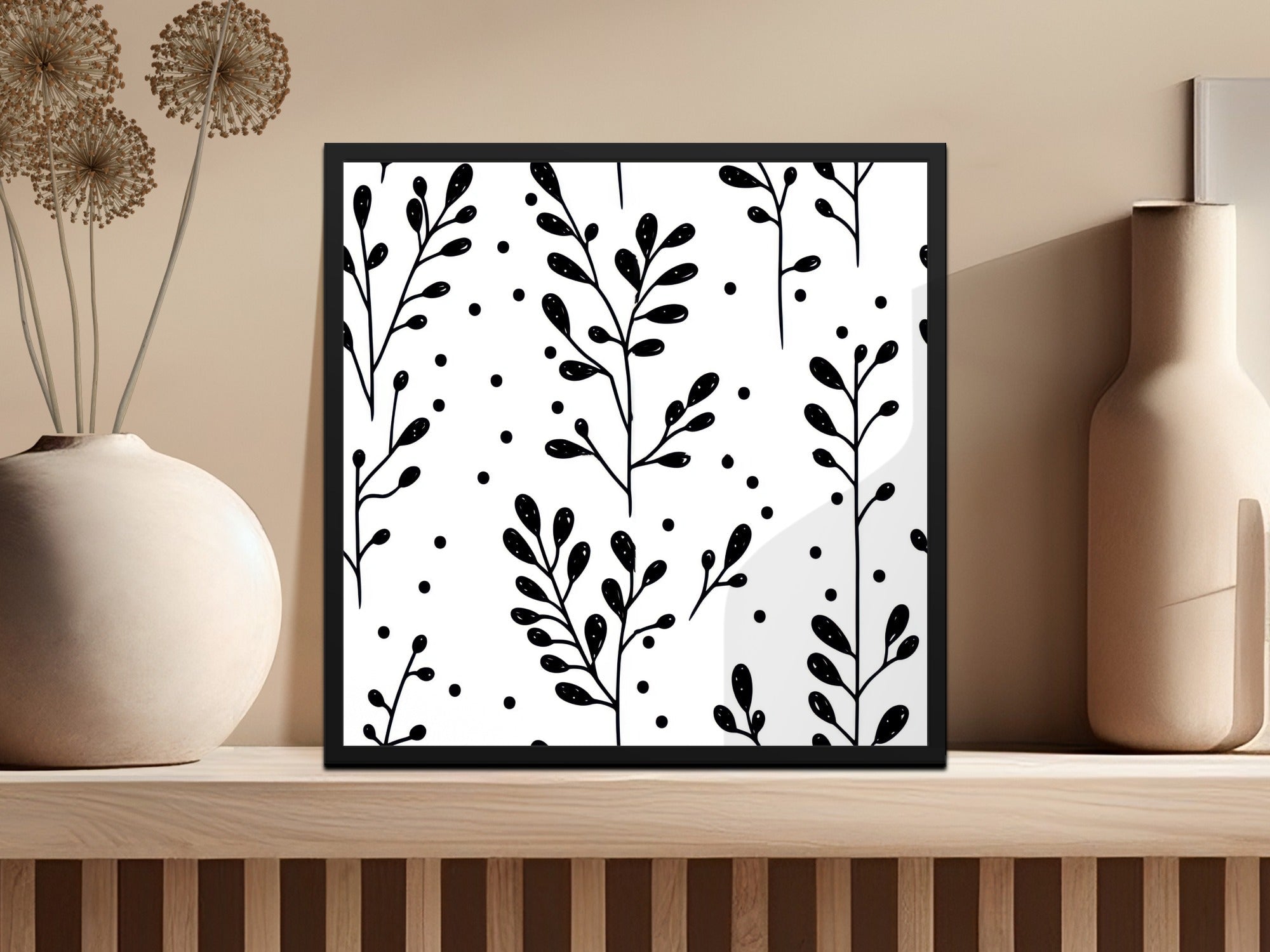 Black and White Abstract Doodle Digital Paper, Geometric Leaves Pattern, Minimalist Design, Scrapbooking Paper, Digital Background - Moore and Mountain