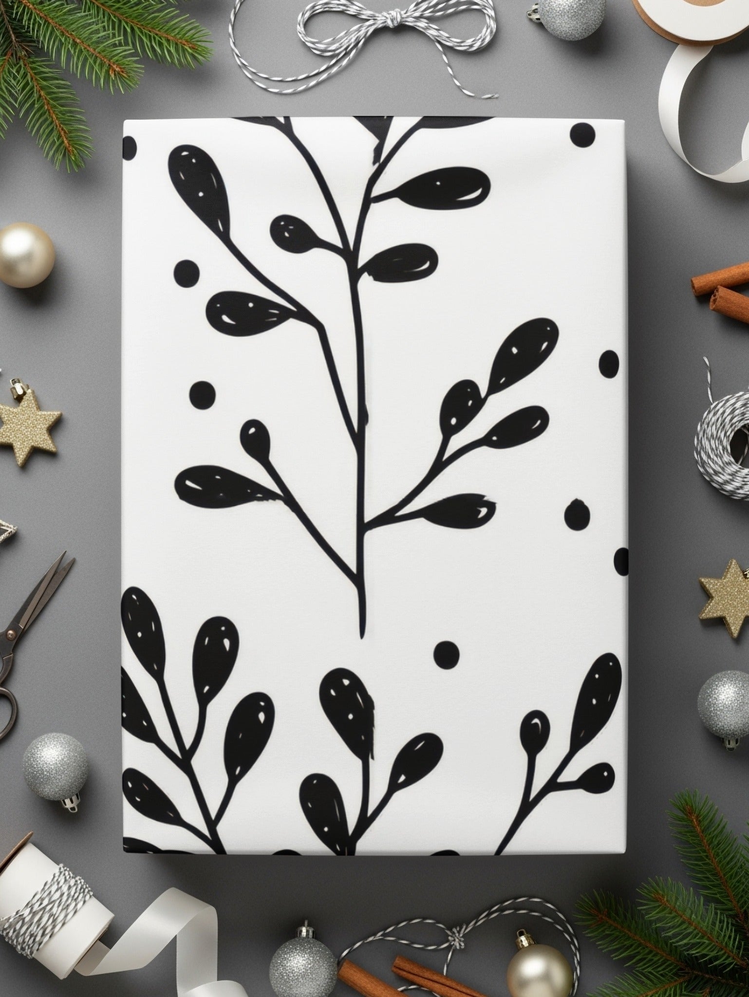 Black and White Abstract Doodle Digital Paper, Geometric Leaves Pattern, Minimalist Design, Scrapbooking Paper, Digital Background - Moore and Mountain