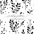 Black and White Abstract Doodle Digital Paper, Geometric Leaves Pattern, Minimalist Design, Scrapbooking Paper, Digital Background - Moore and Mountain