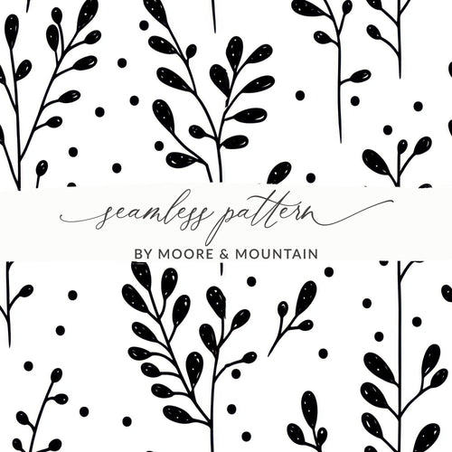 Black and White Abstract Doodle Digital Paper, Geometric Leaves Pattern, Minimalist Design, Scrapbooking Paper, Digital Background - Moore and Mountain