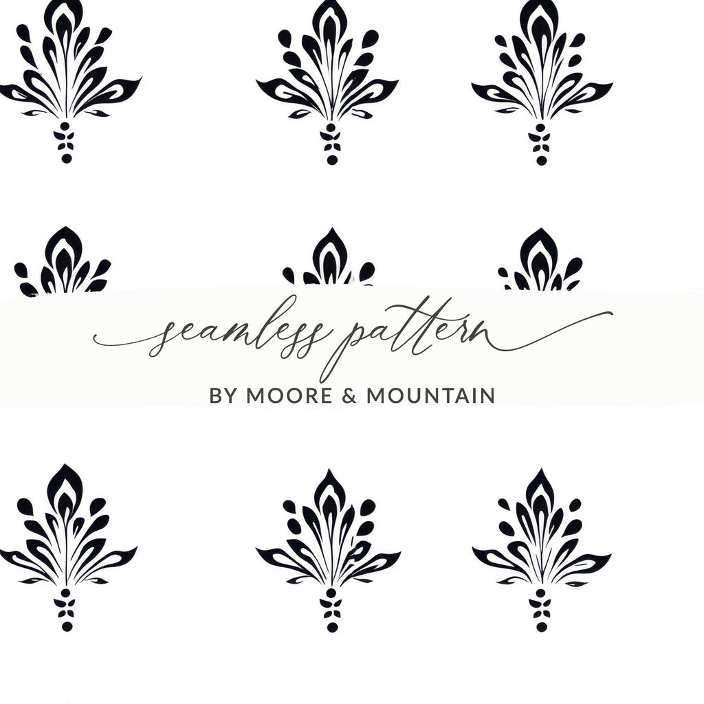 Black and White Abstract Doodle Digital Pattern, Floral Design, Decorative Repeat Design, Seamless Surface Pattern, Modern Vector Design - Moore and Mountain