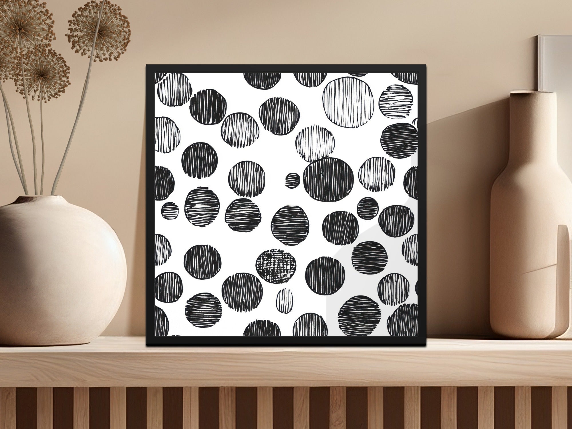 Black and White Abstract Doodle Digital Print, Geometric Circles Pattern Art, Modern Wall Decor, Printable Art, Instant Download - Moore and Mountain