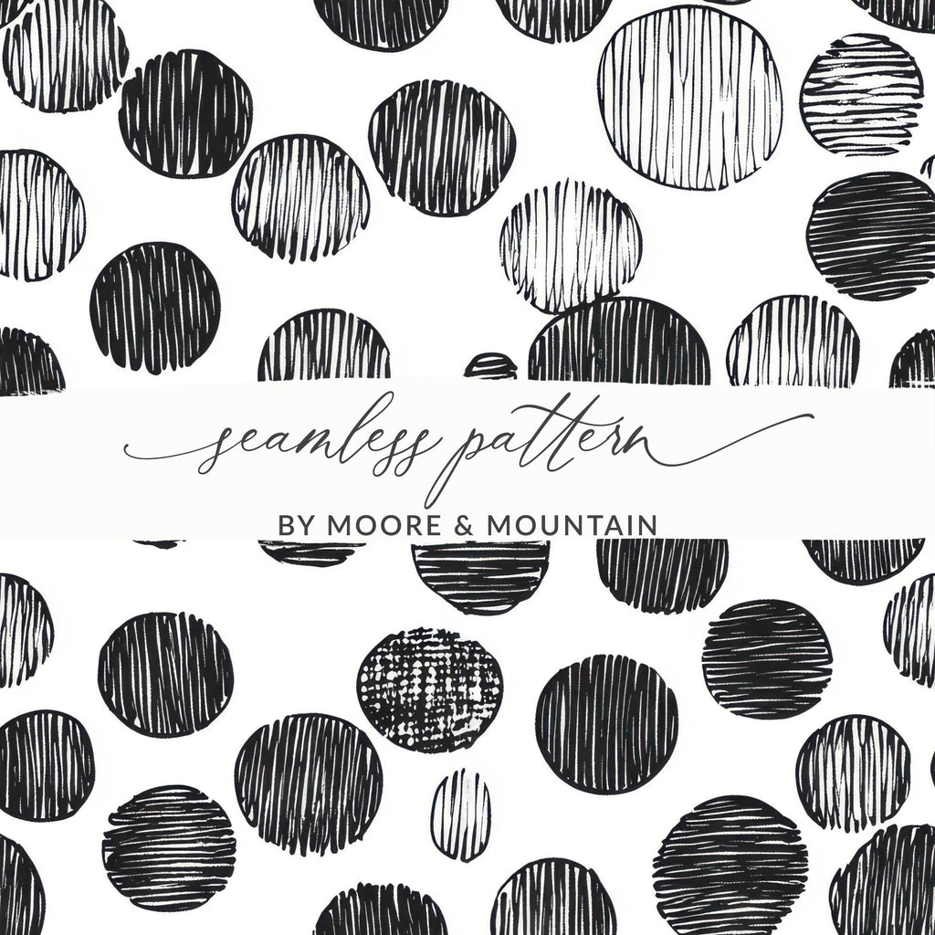 Black and White Abstract Doodle Digital Print, Geometric Circles Pattern Art, Modern Wall Decor, Printable Art, Instant Download - Moore and Mountain