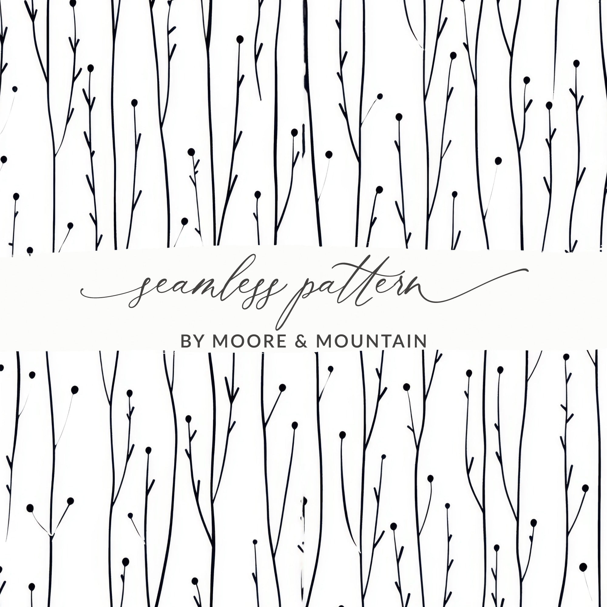 Black and White Abstract Doodle, Floral Line Art Digital Paper, Geometric Botanical Pattern, Minimalist Background, Modern Printable Design - Moore and Mountain