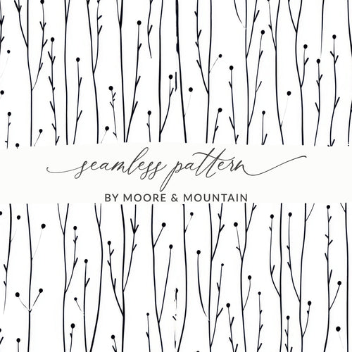 Black and White Abstract Doodle, Floral Line Art Digital Paper, Geometric Botanical Pattern, Minimalist Background, Modern Printable Design - Moore and Mountain