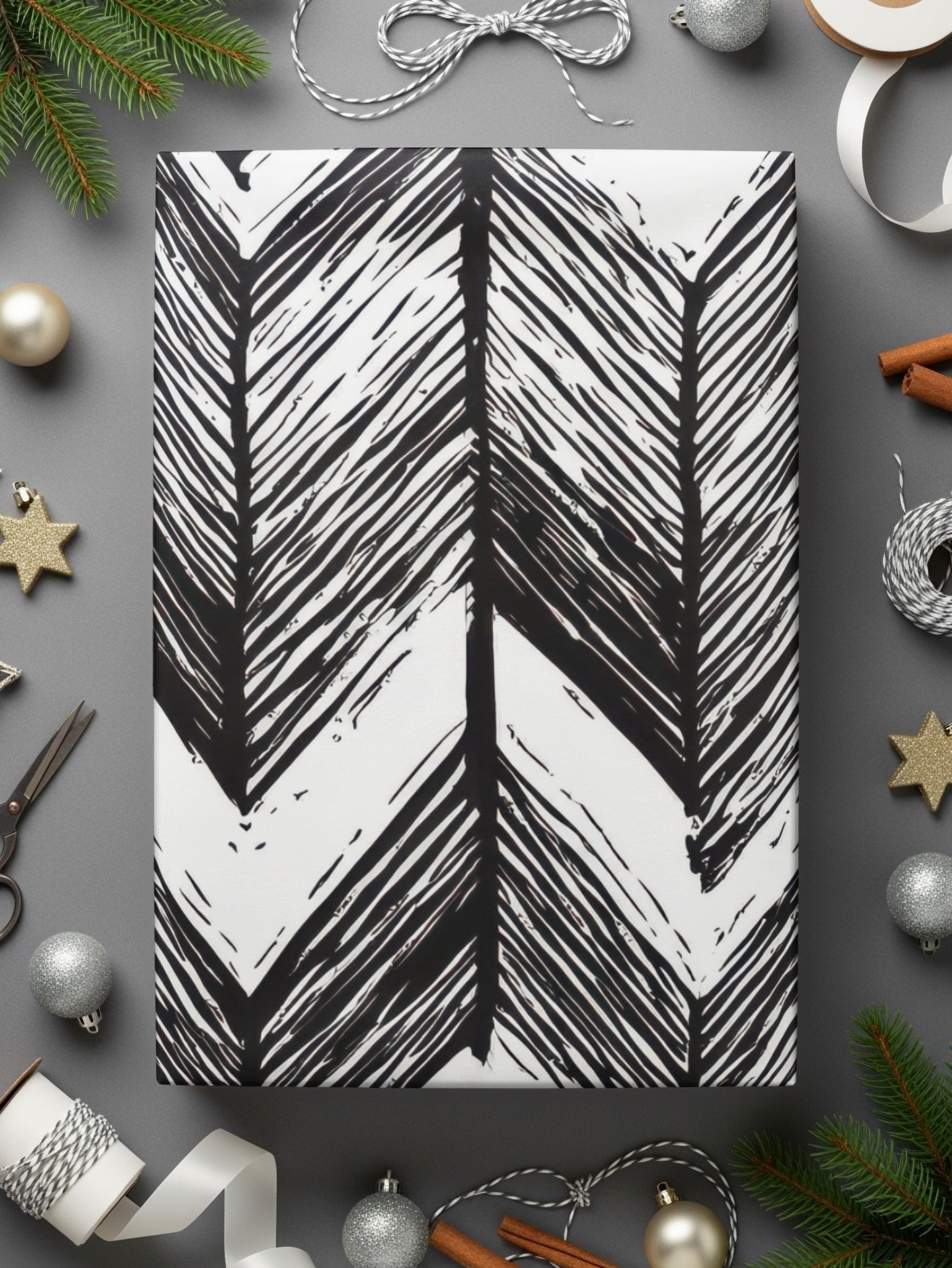 Black and White Abstract Doodle, Geometric Feather Herringbone - Moore and Mountain