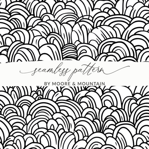 Black and White Abstract Doodle, Geometric Hills Digital Download, Modern Pattern, Seamless - Moore and Mountain