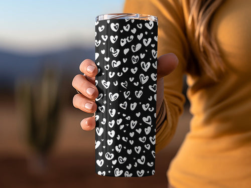 Black and White Abstract Doodle Heart Digital Paper, Cute Black Hearts Seamless Pattern - Moore and Mountain