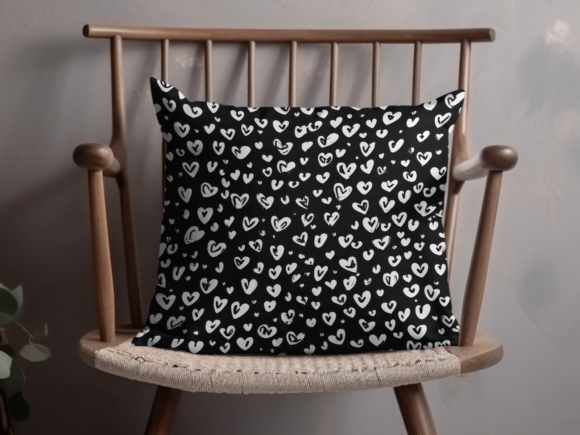Black and White Abstract Doodle Heart Digital Paper, Cute Black Hearts Seamless Pattern - Moore and Mountain