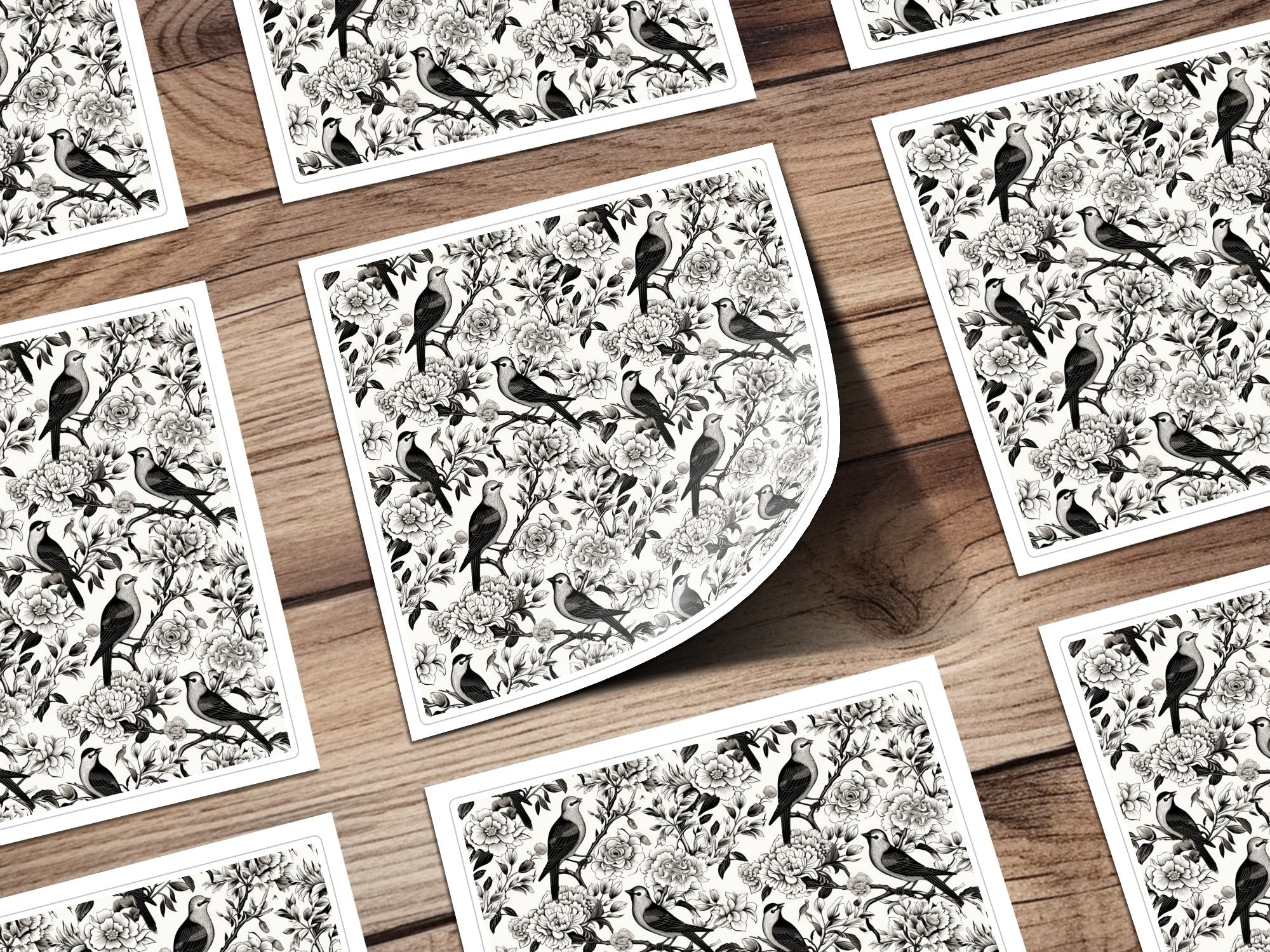 Black and White Bird Toile Seamless Pattern Modern Chinoiserie - Moore and Mountain