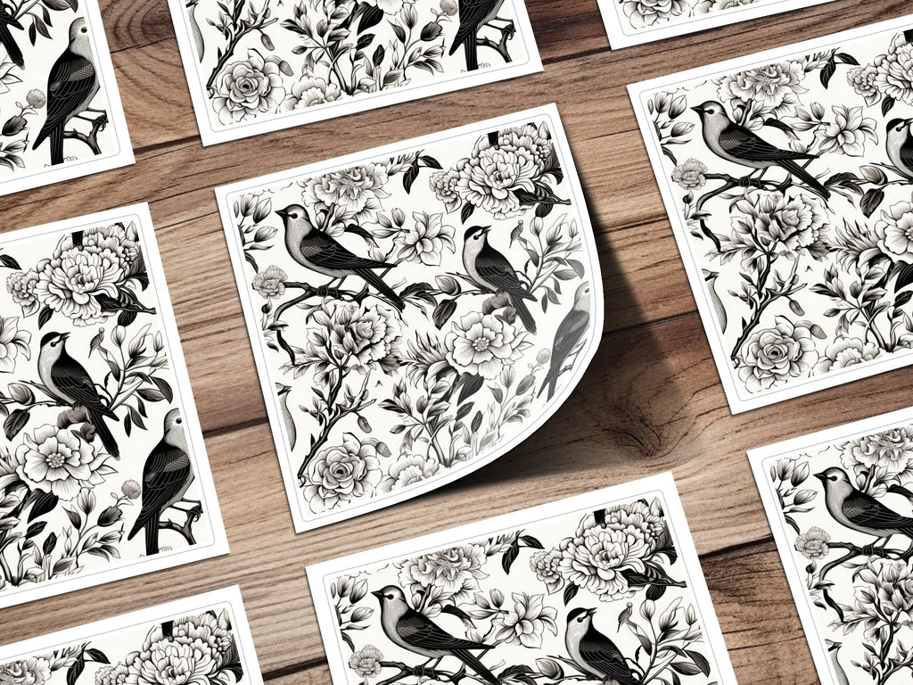 Black and White Bird Toile Seamless Pattern Modern Chinoiserie - Moore and Mountain