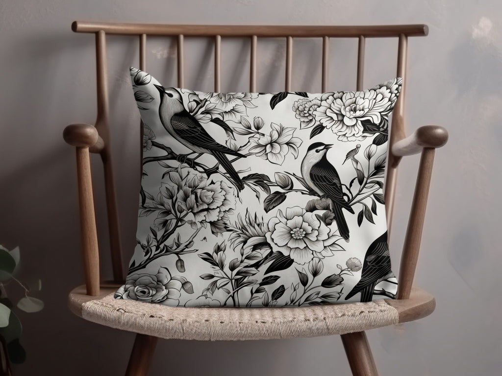 Black and White Bird Toile Seamless Pattern Modern Chinoiserie - Moore and Mountain
